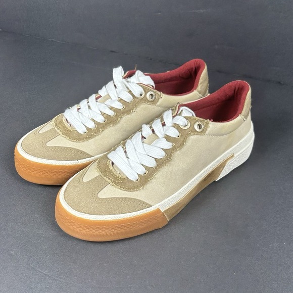 Blowfish Malibu Size 7 Tan Canvas Burgundy Inner Wildcard Sneaker Women's - Picture 1 of 11